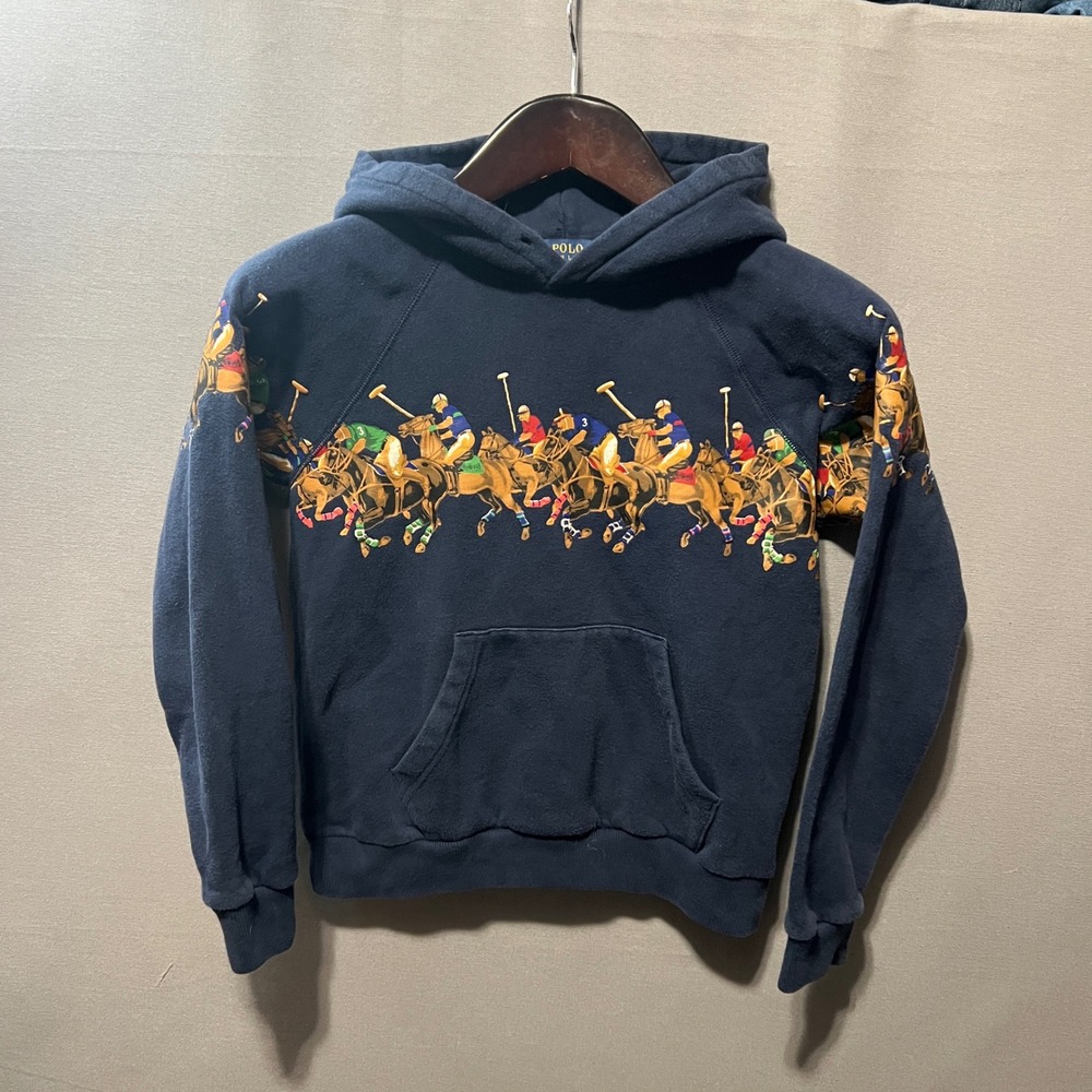Polo Ralph Lauren Navy Blue Equestrian Horse Graphic Hoodie Sweatshirt Small